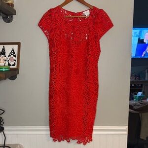 Milly Scarlet Floral Lace Midi Dress